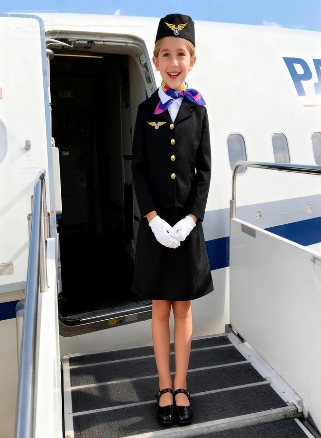 Davsolly Flight Attendant Costume for Kids Stewardess Costume Set for Girls’ Career Day 100 Days of School Halloween Dress Up - Image 4